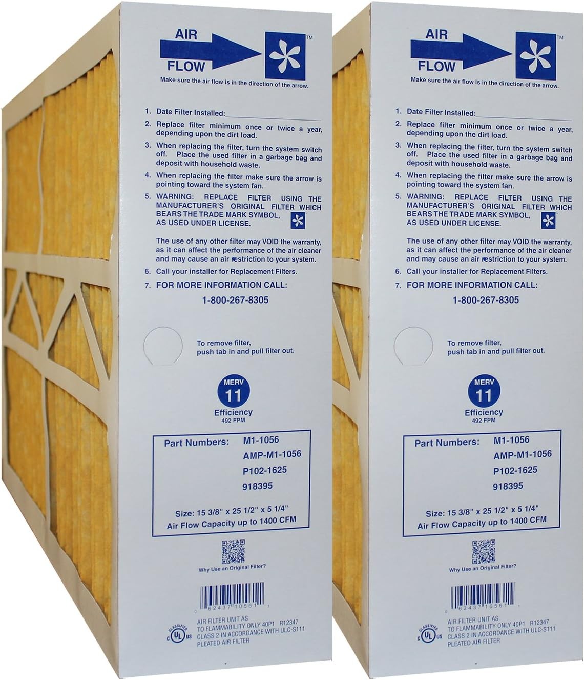 2 Pack M1-1056 16x25x5 MERV 11 Air Furnace Filters FC100A1029 X6670
