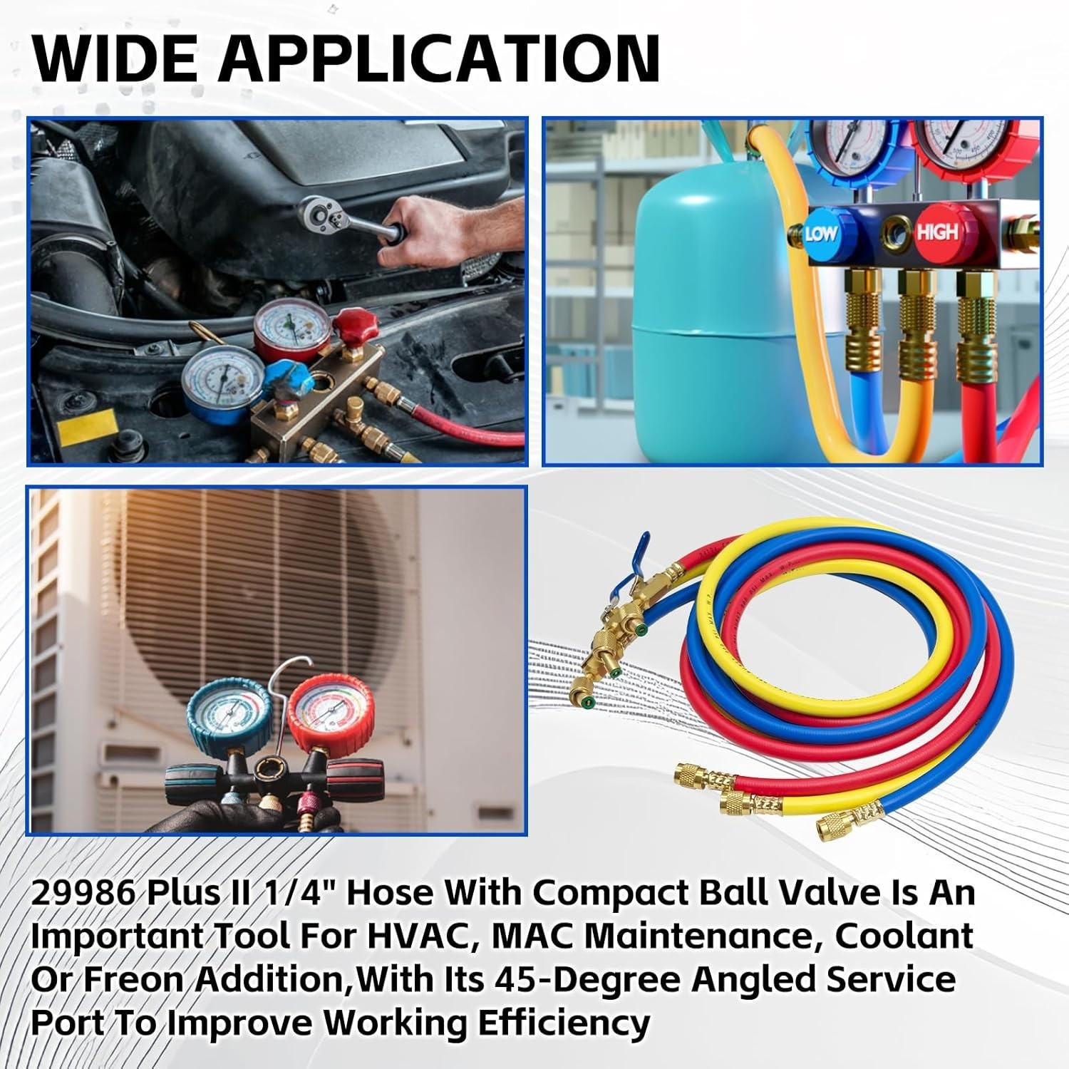 Yellow Jacket 29986 Plus II 1/4″ Hose with Compact Ball Valve, 72″ (Pack of 3)!
