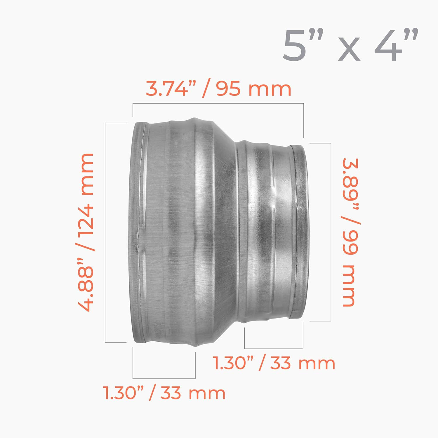 5″ to 4″ Inch round Duct Reducer – Male Fit Galvanized Steel Pipe Increaser – Co