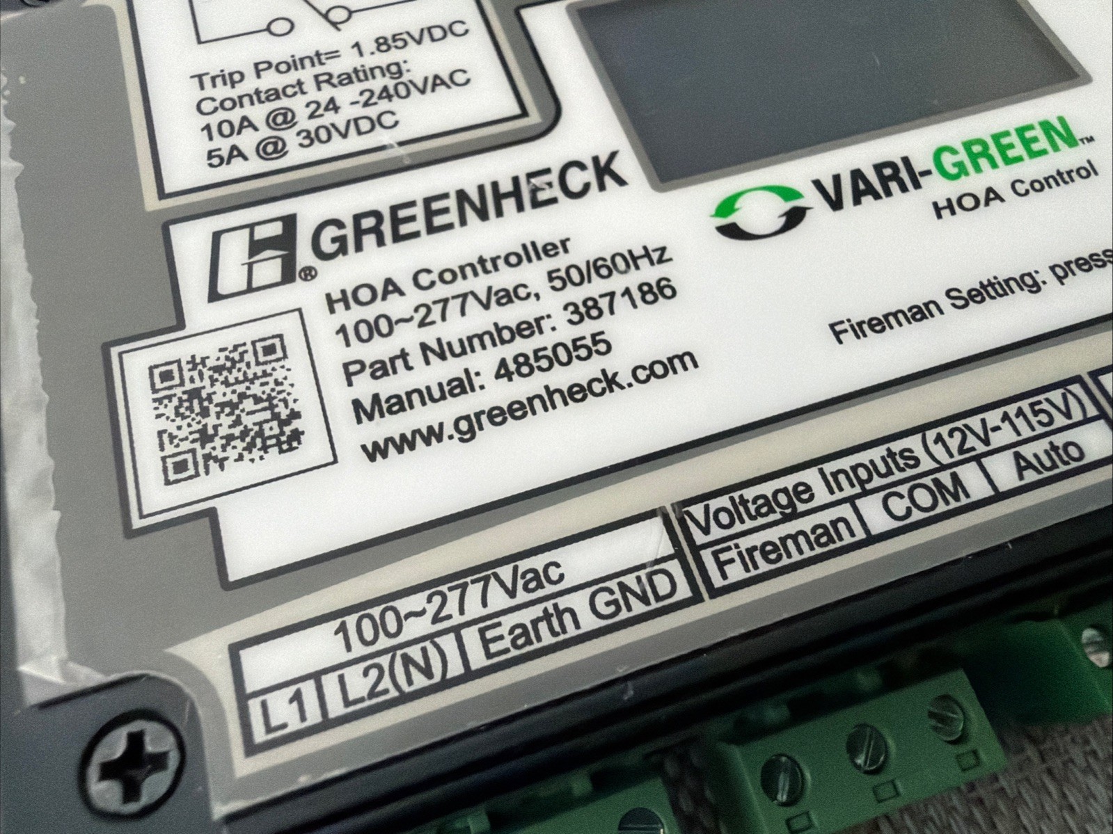 Greenheck 387186 Vari-Green HOA Control Part 100-277VAC 50/60 Hz