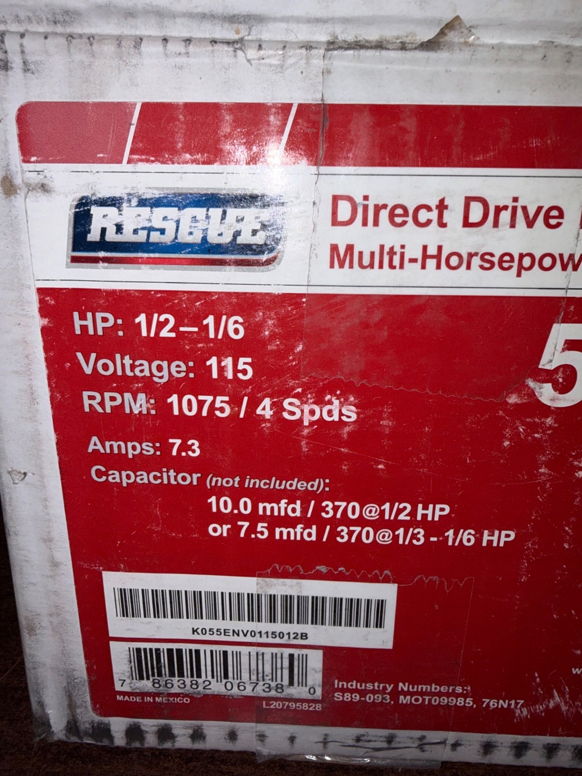 NEW RESCUE 5460 MULTI-HORSEPOWER DIRECT DRIVE BLOWER MOTOR. S4