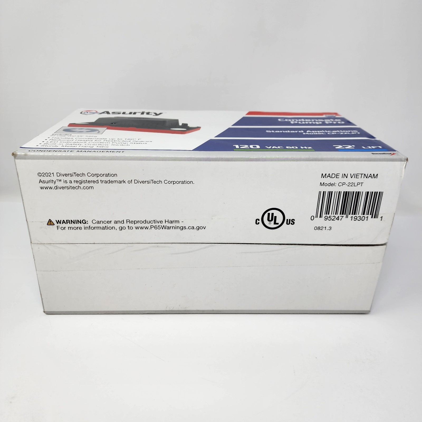 Asurity Condensate Pump Pro CP-22LPT 120 VAC 60Hz 22ft Lift Black Plastic HVAC