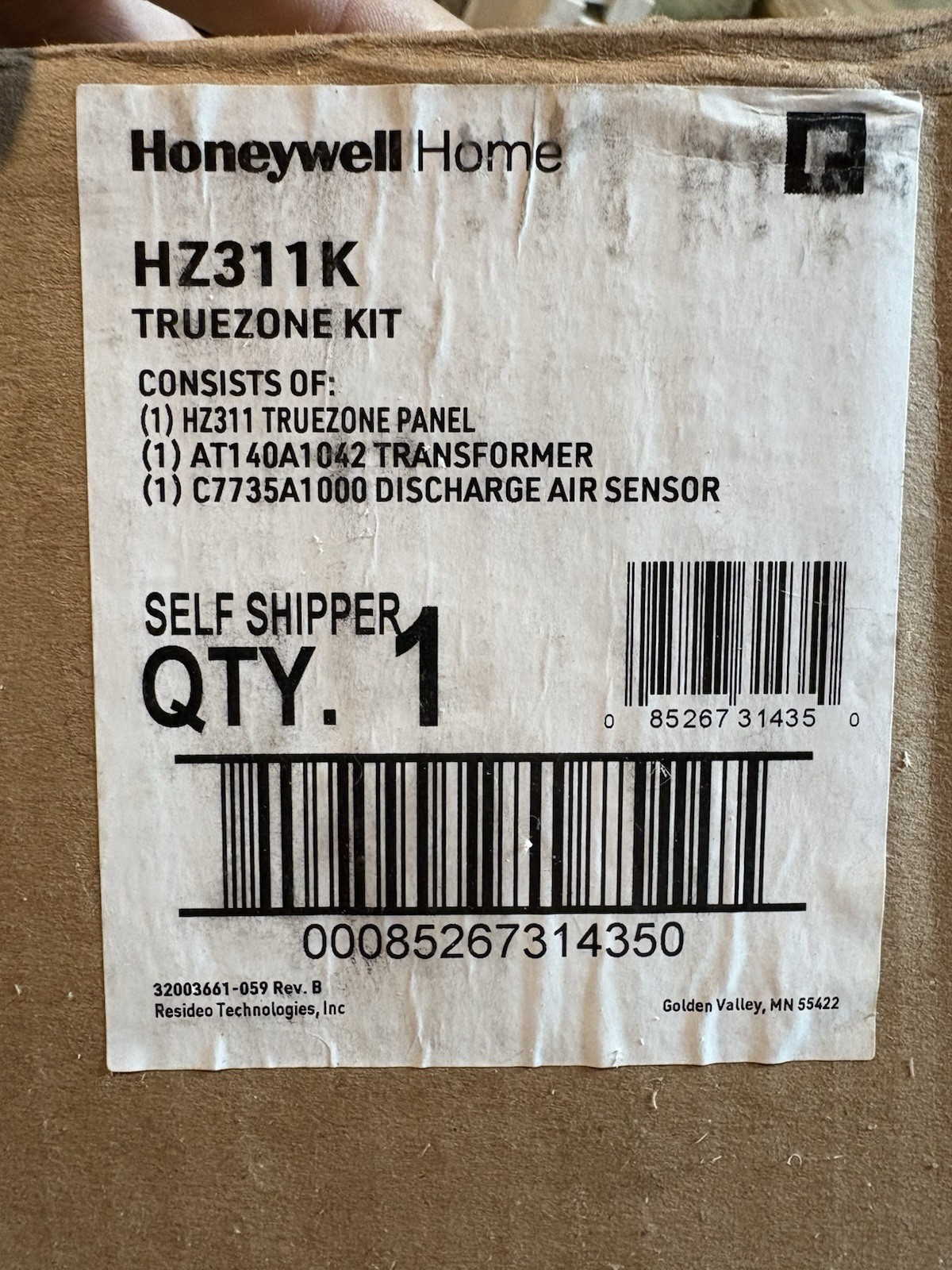 Honeywell HZ311K Truezone Kit: Truezone Panel, Transformer, discharge air sensor
