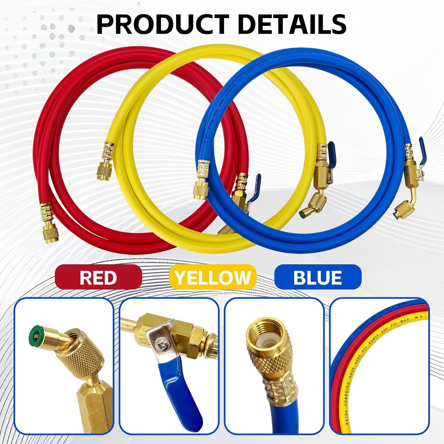 Yellow Jacket 29986 Plus II 1/4″ Hose with Compact Ball Valve, 72″ (Pack of 3)!