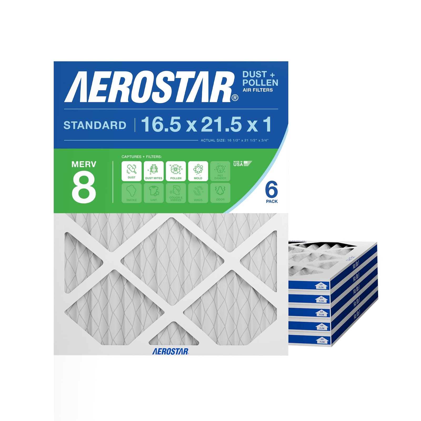 Aerostar 16.5×21.5×1 MERV 8 – 6 Count – High 6 (Pack of 1), White