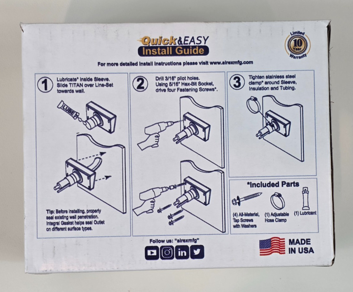 Airex Titan Outlet TSS-550-W HVAC Wall Penetration Line Set Seal White Siding
