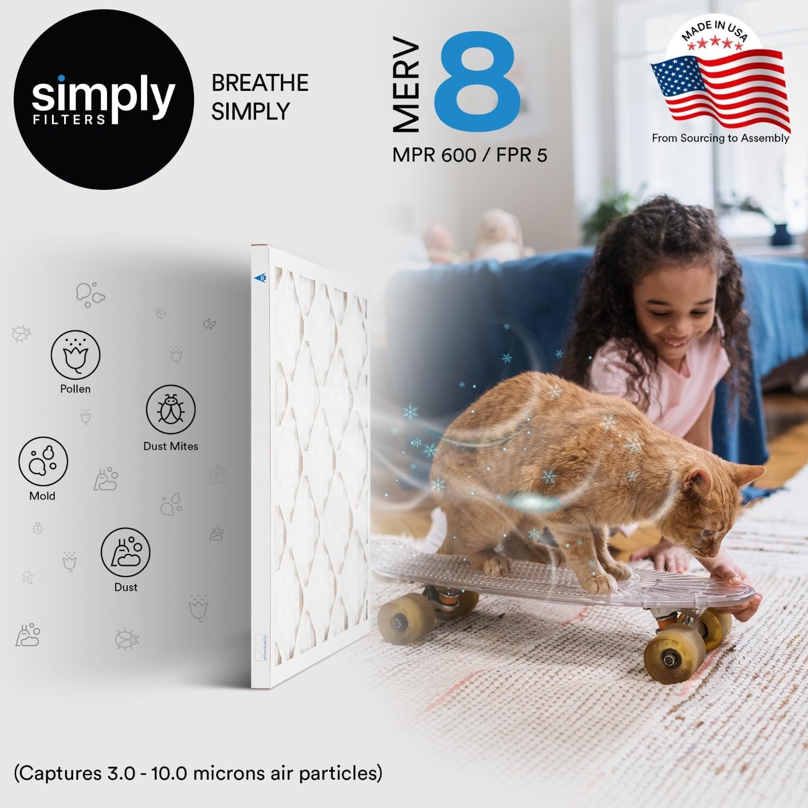 Simply 16X25X1 Air Filter Merv 8 Mpr 600 6 Pack For Home Ac Actual Size