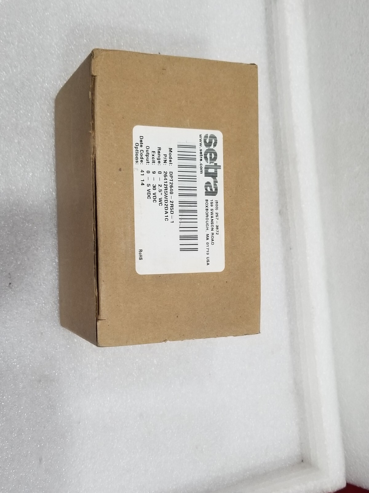 Setra 264 Series DPT2641-005D-1 Pressure Transducer P/N 26412R5WD2DA1C 0-2.5″ WC