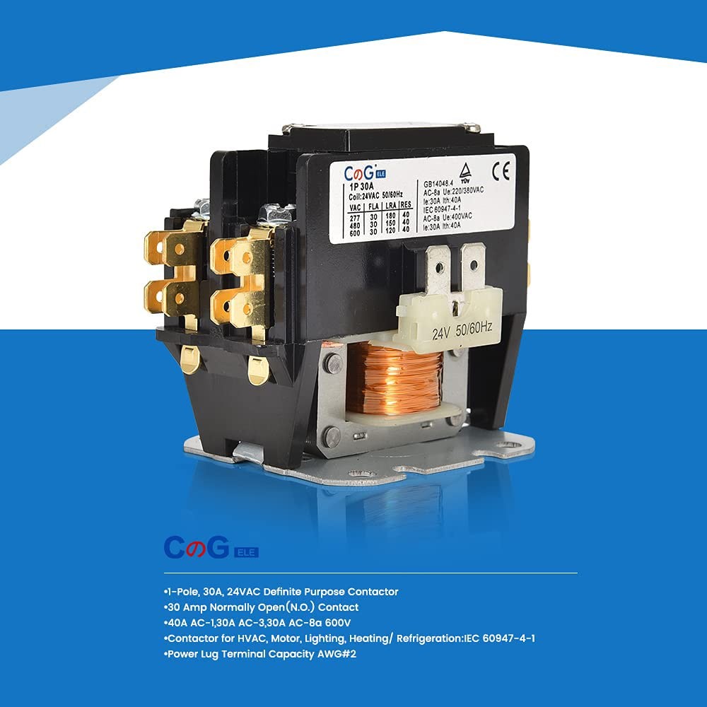 CGele 1 Pole Air Conditioner Contactor 30 Amp 24VAC Coil,Condenser 1P 30A 24V