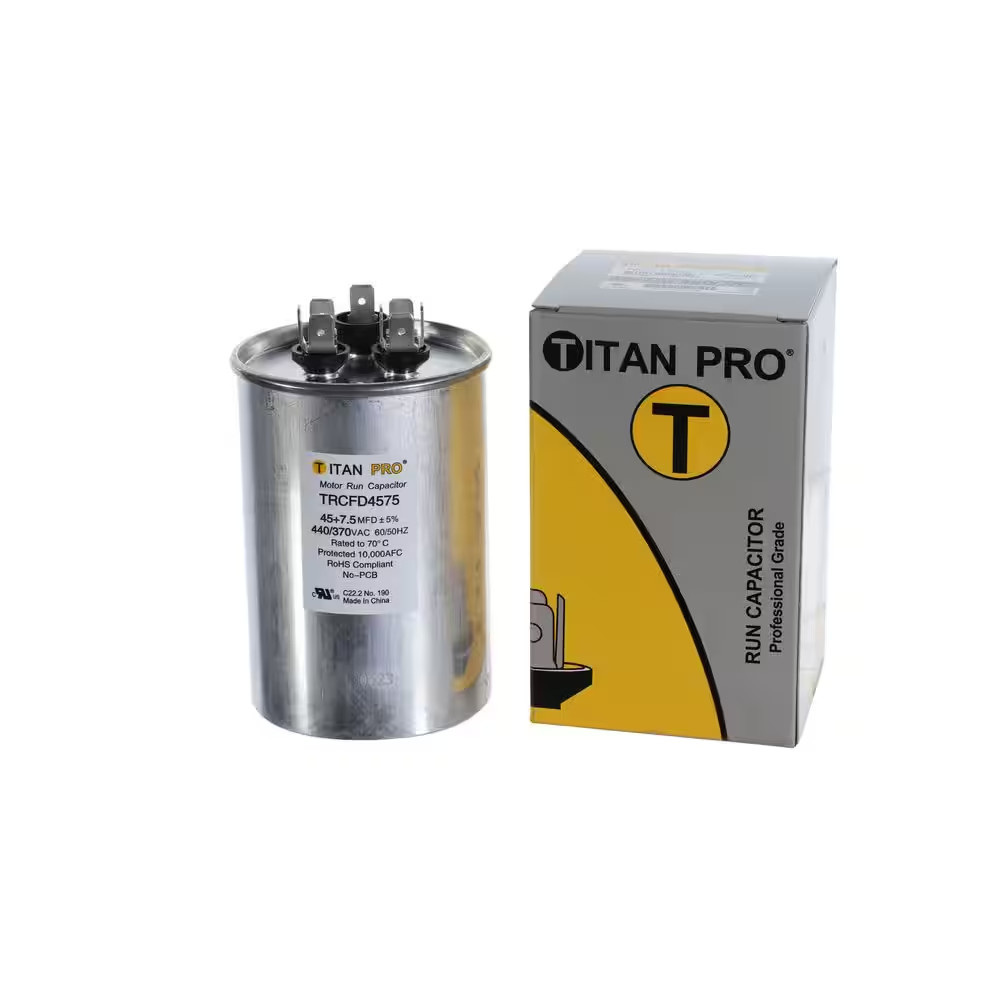 TitanPro TRCFD4575 HVAC Round Dual Motor Run Capacitor 45/7.5 MFD/UF440/370