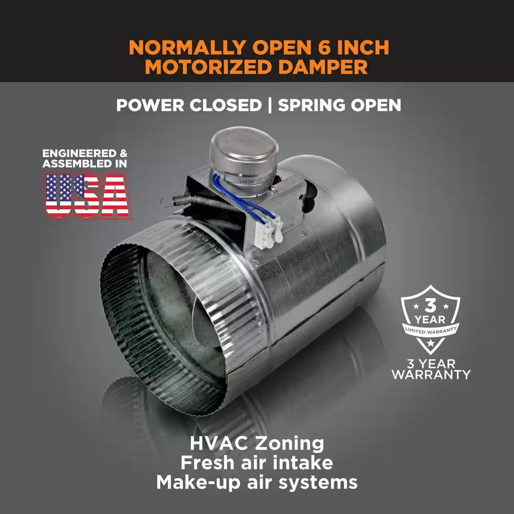 6 In. Motorized Adjustable Damper, Open