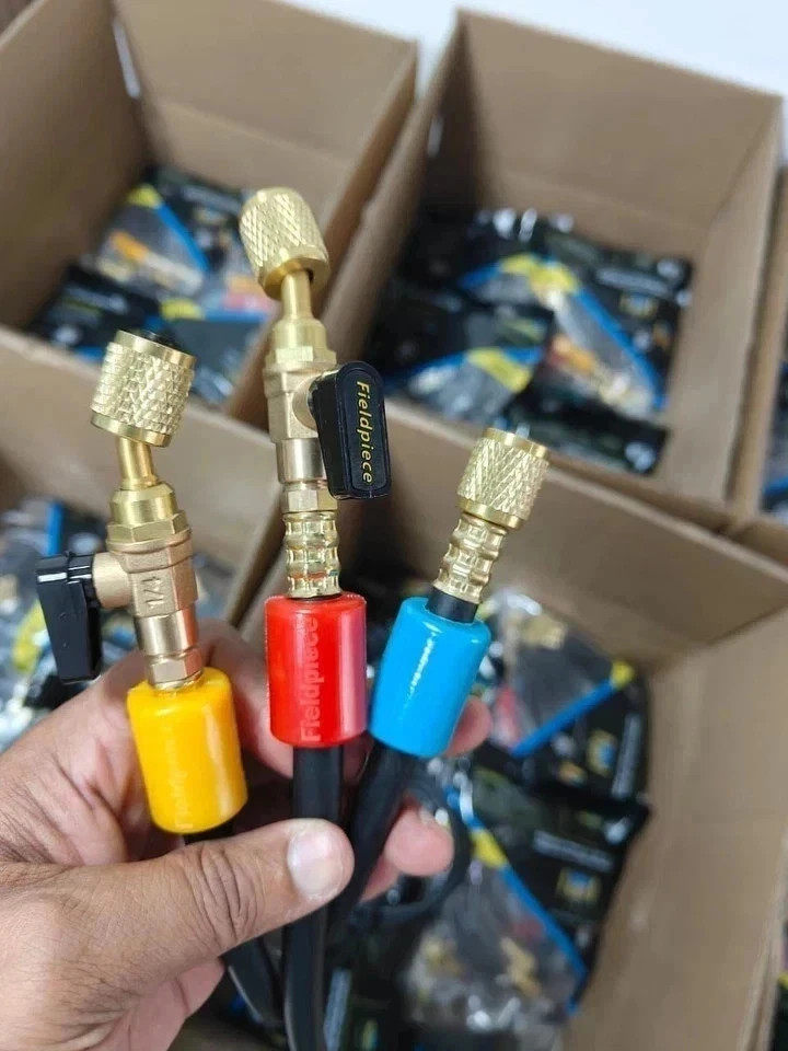 Fieldpiece HR3B Ball Valve Refrigerant Hose Set (3) with Color Tags – 1/4″ x 1/4