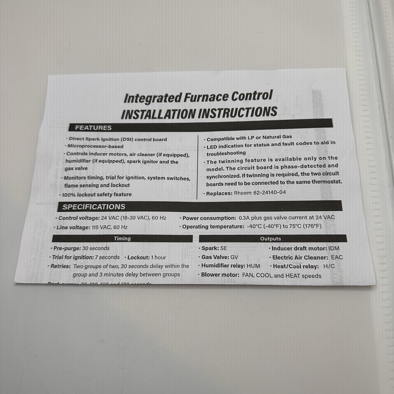 62-24140-04 gas furnace 1028-928 control board 622414004 icm292