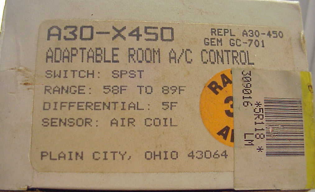 RANCO A30-X450 UNIVERSAL KIT AC CYCLING CONTROL 58F TO 89F *NOS* FREE SHIPPING