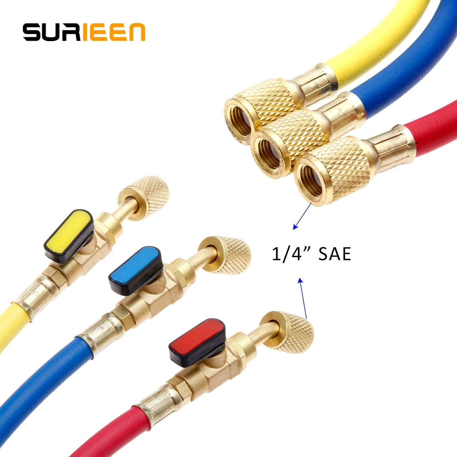 R134A A/C Charging Hose with Ball Valve, (4000~800) PSI Working Pressure 1/4″…