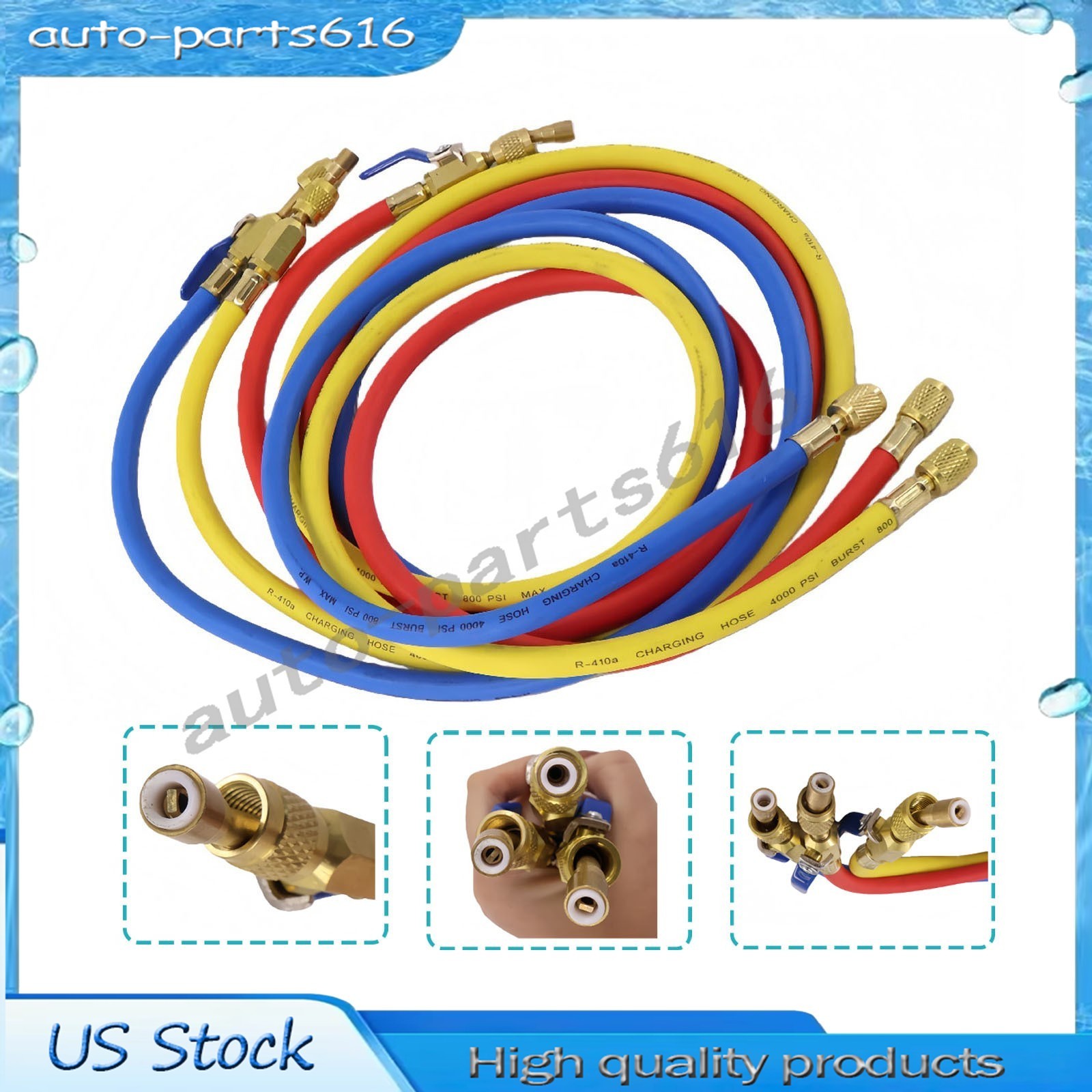 3Pack 29986 For R-410A Refrige Plus II 1/4″ Hose with Compact Ball Valve 72″ NEW