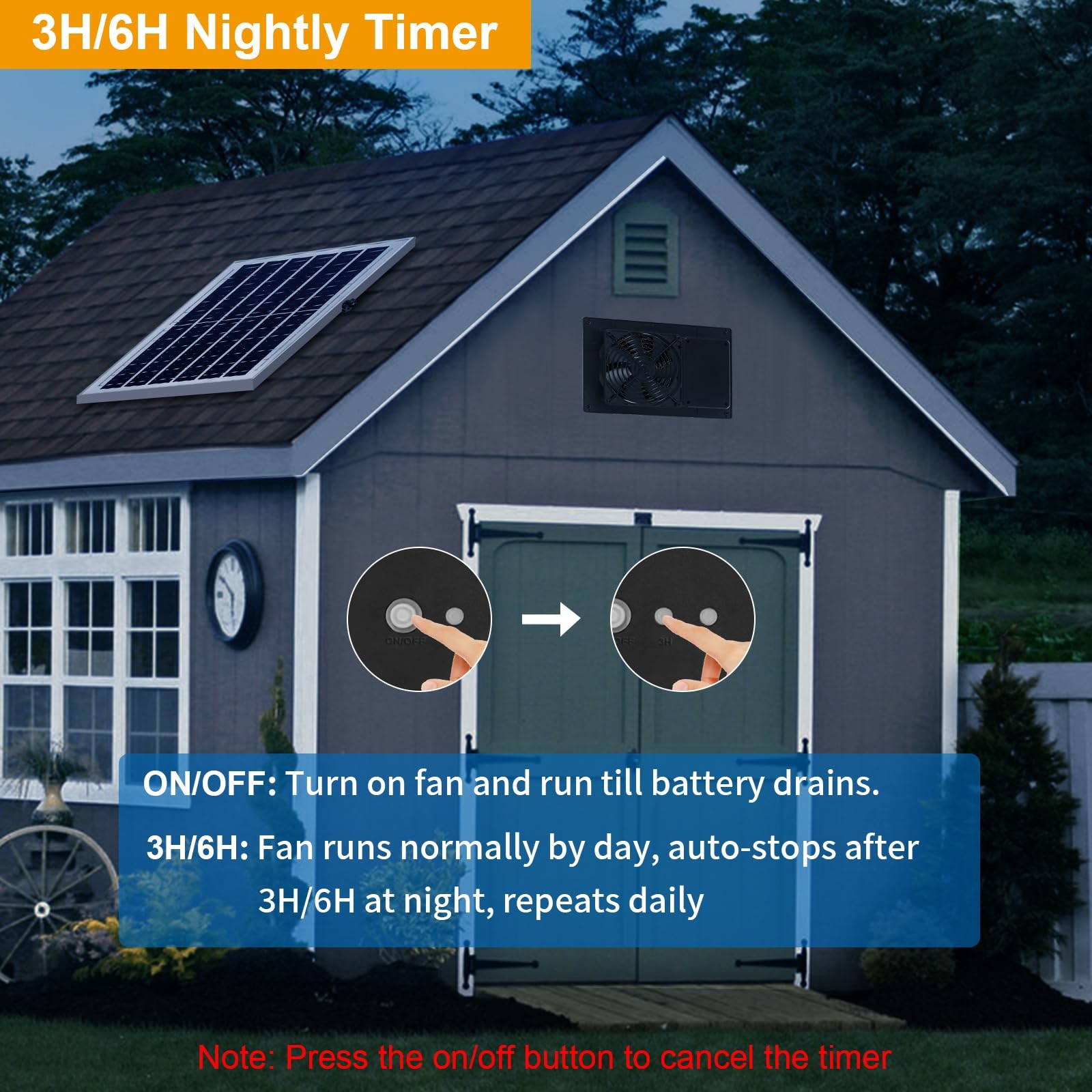 Ladate Solar Exhaust Fan Battery And 3H/6H Timer High Speed Ip65 Waterproof