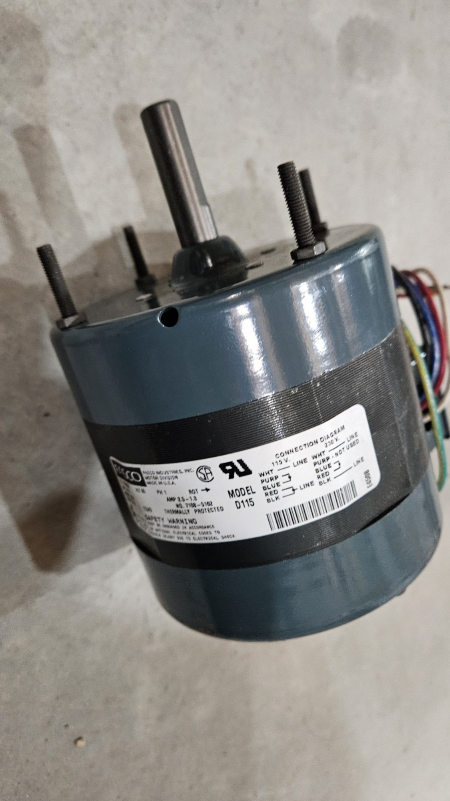 Fasco D115 Motor 1/12 HP 115/230V 60HZ 1550 RPM