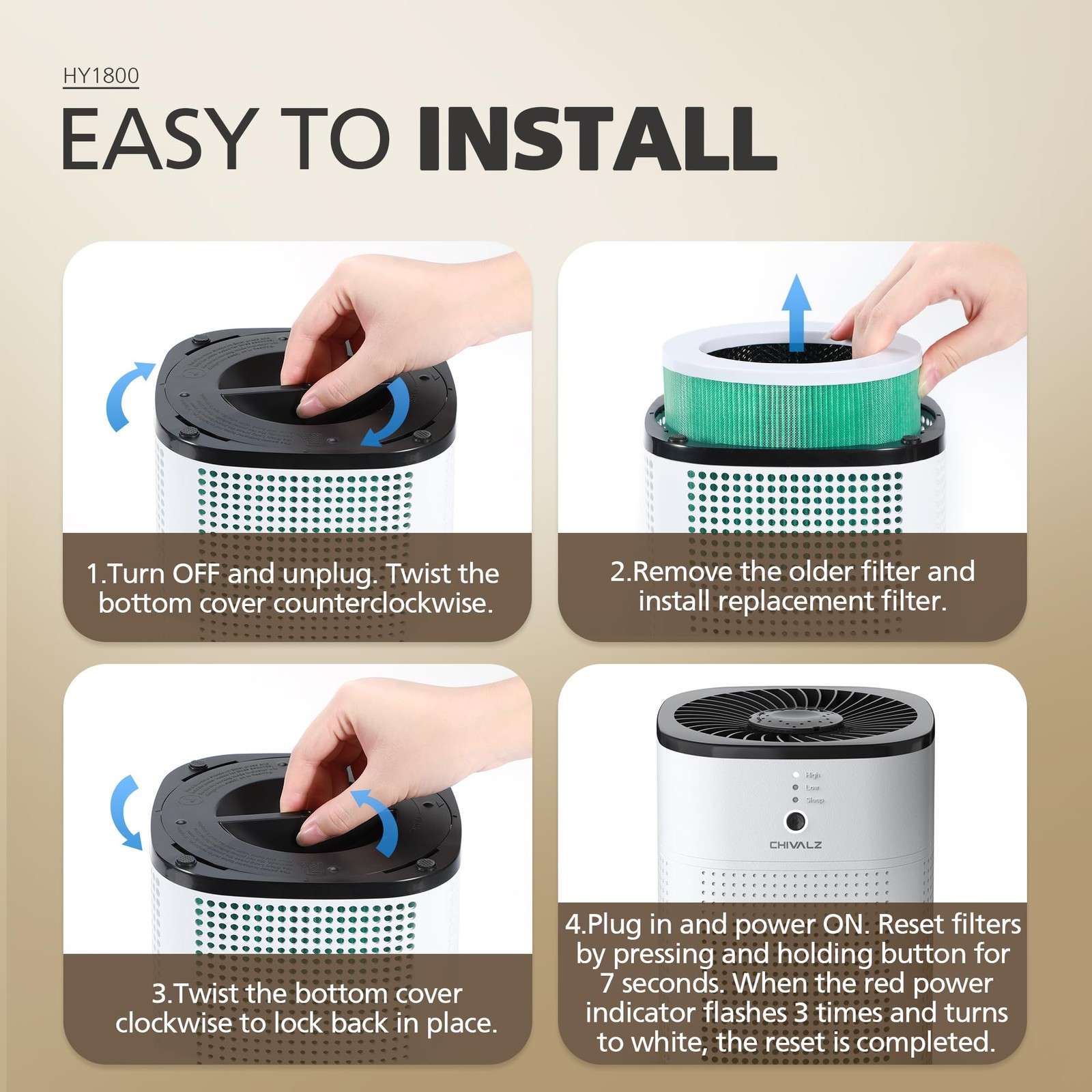 CHIVALZ Genuine HY1800 Air Purifier 11.85 * 5.98 * 5.24 inch, Green