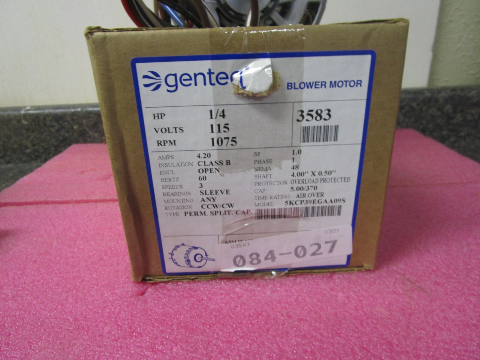 SEALED BOX! Genteq 3583 Blower Motor 1/4HP 115V 1075RPM 1-Phase 4.20AMPS