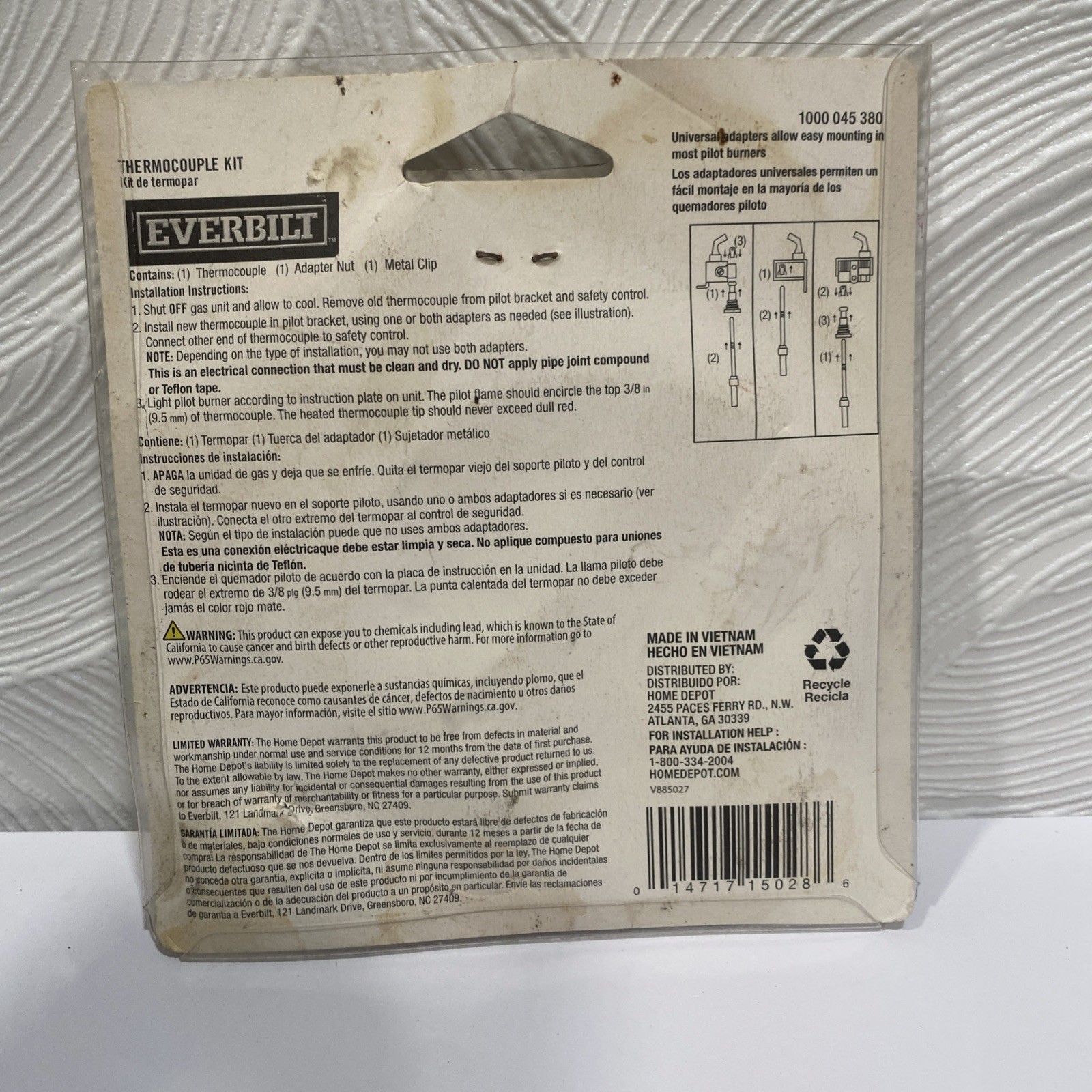 Everbilt 24” Universal Pilot Thermocouple Kit for Gas Water Heaters & Furnaces