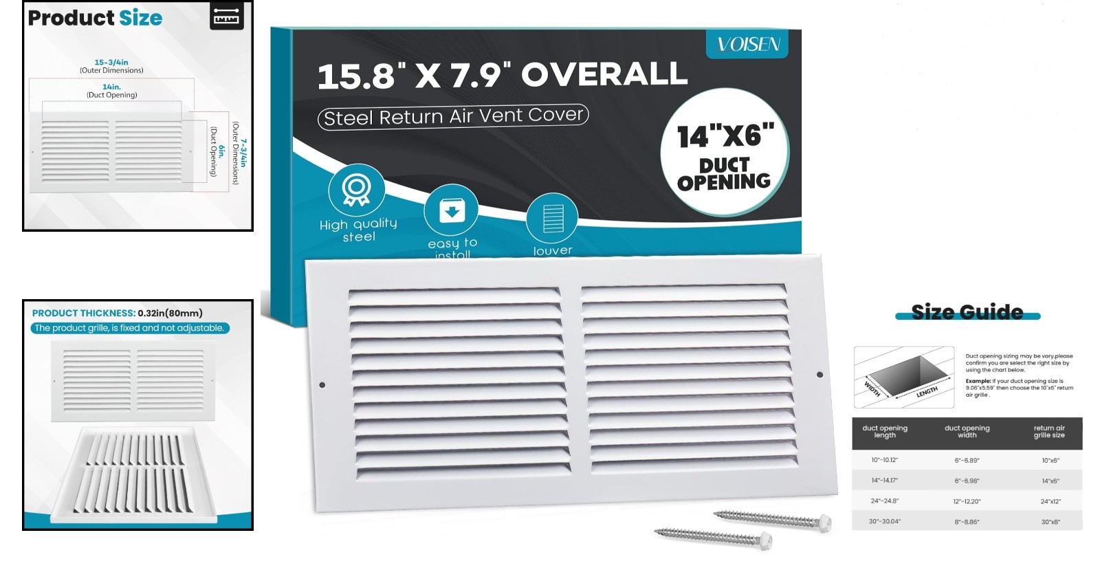 Steel Return Air Vent Cover 14×6 for Ceiling & Wall White HVAC Grille Durable…