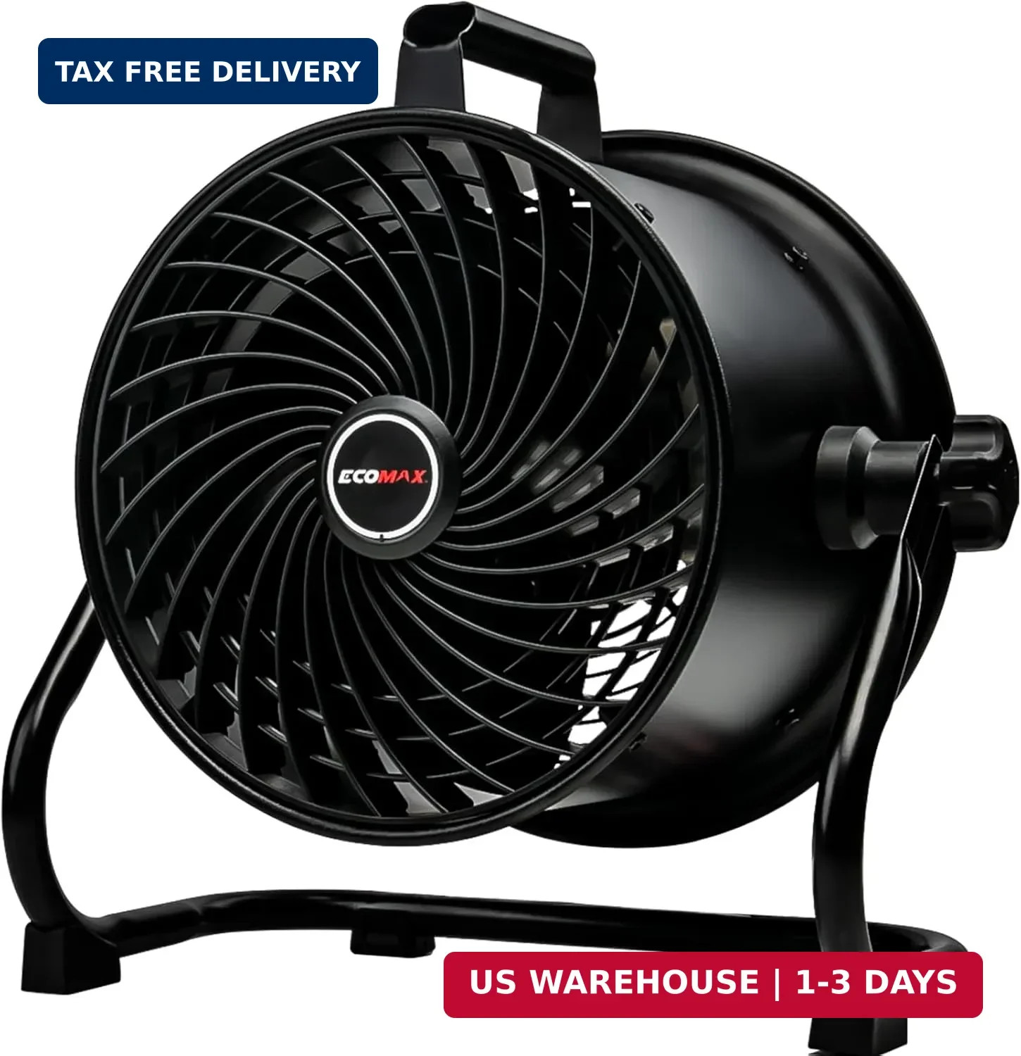 ECOMAX 10-Inch Drum Fan, 900CFM 3-Speed Industrial Floor Fan with 360° Tilt Head