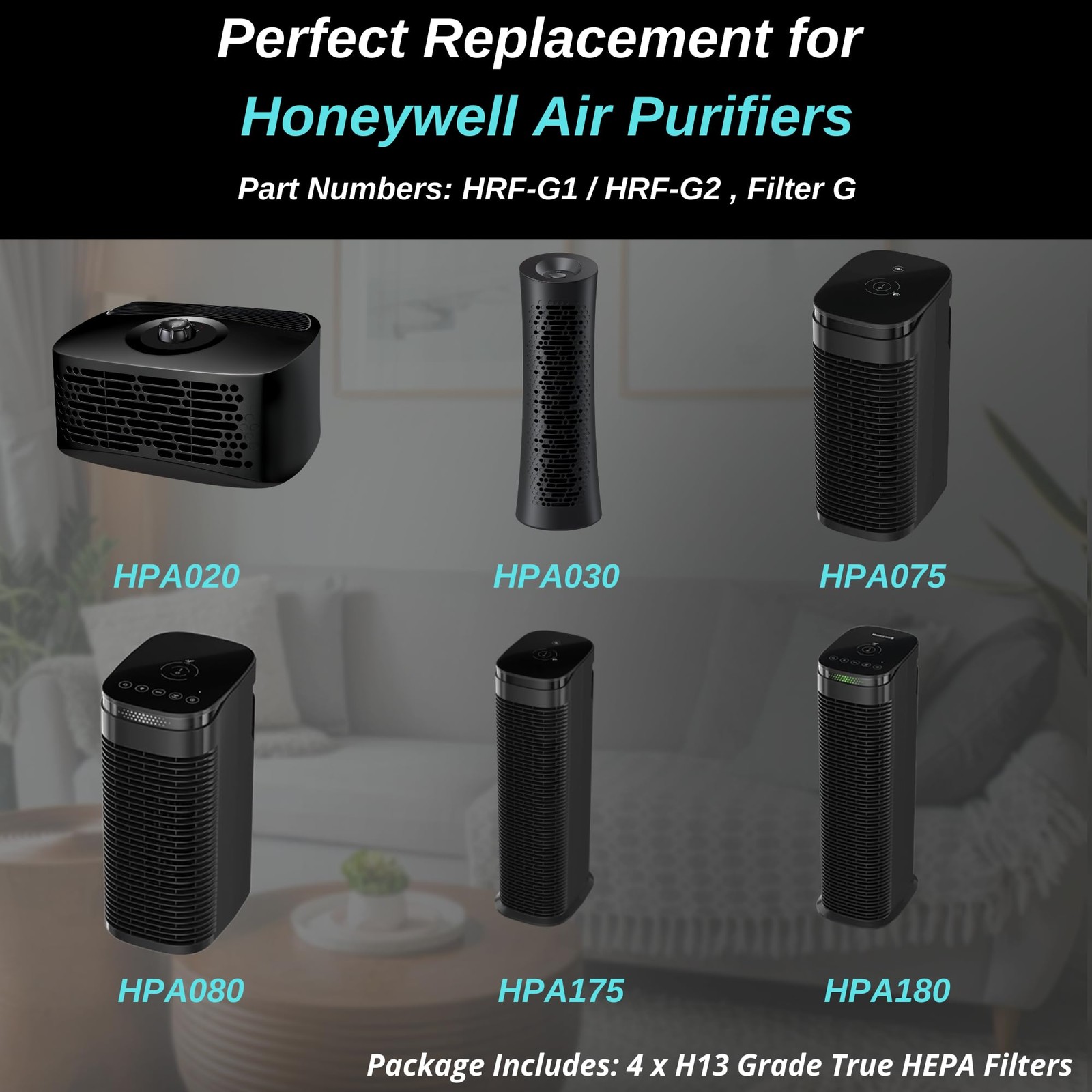 4-Pack HRF-G1/HRF-G2 True HEPA Replacement Filter (G) Compatible with…