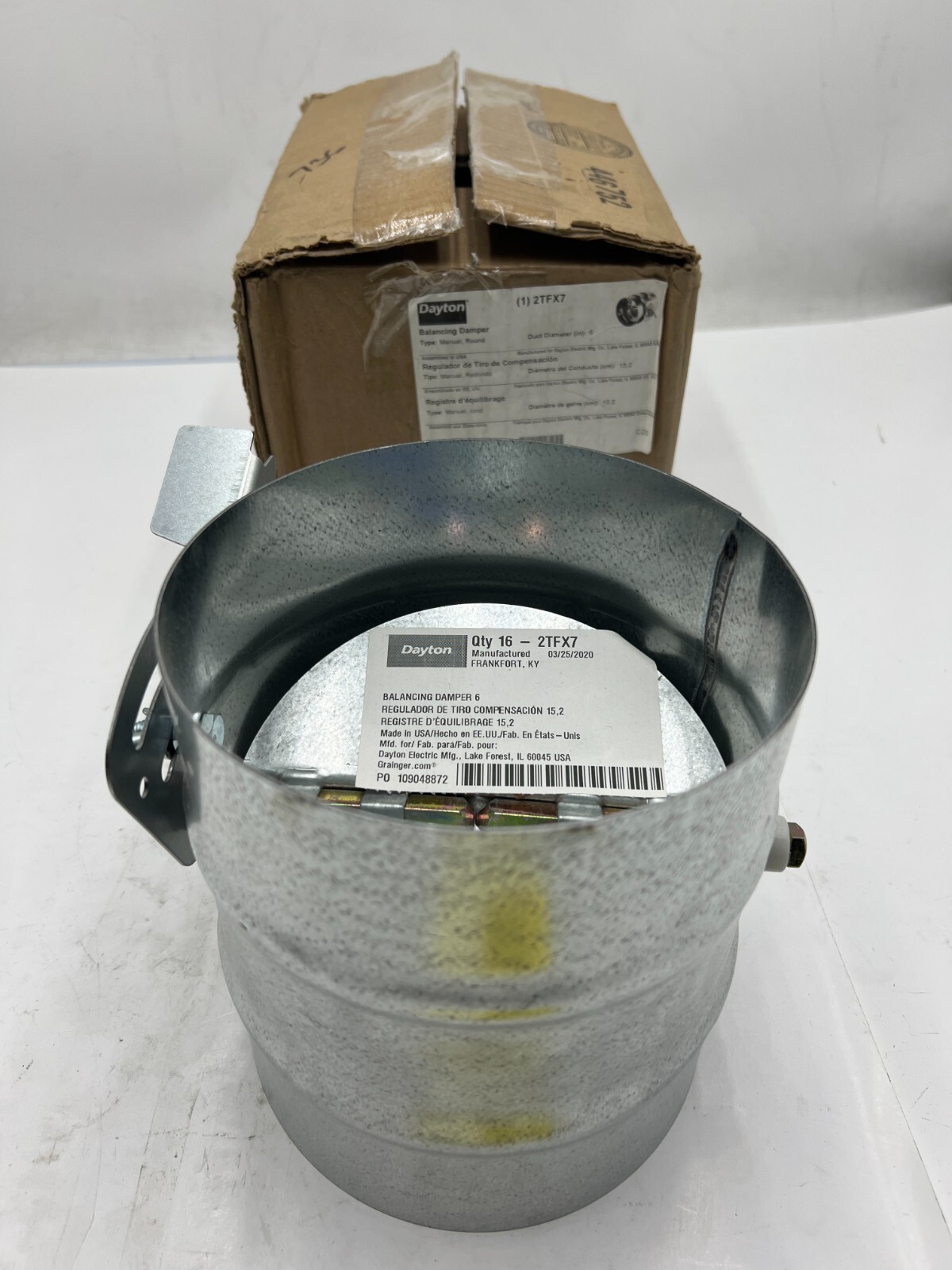 Dayton 2TFX7 Manual Balancing Damper Round 6in Diameter Galvanized Steel