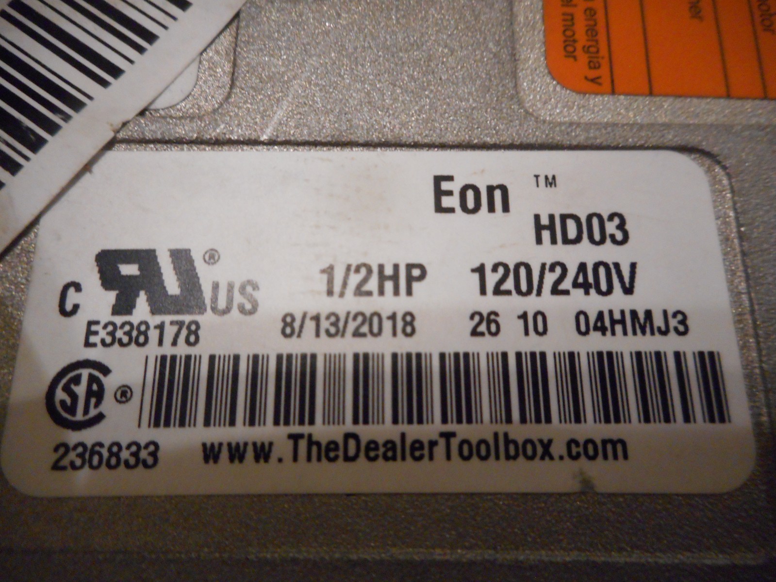 Genteq EON 5662 5SBA39GLV5001 Dated 08/13/2018 1/2hp 120/240V