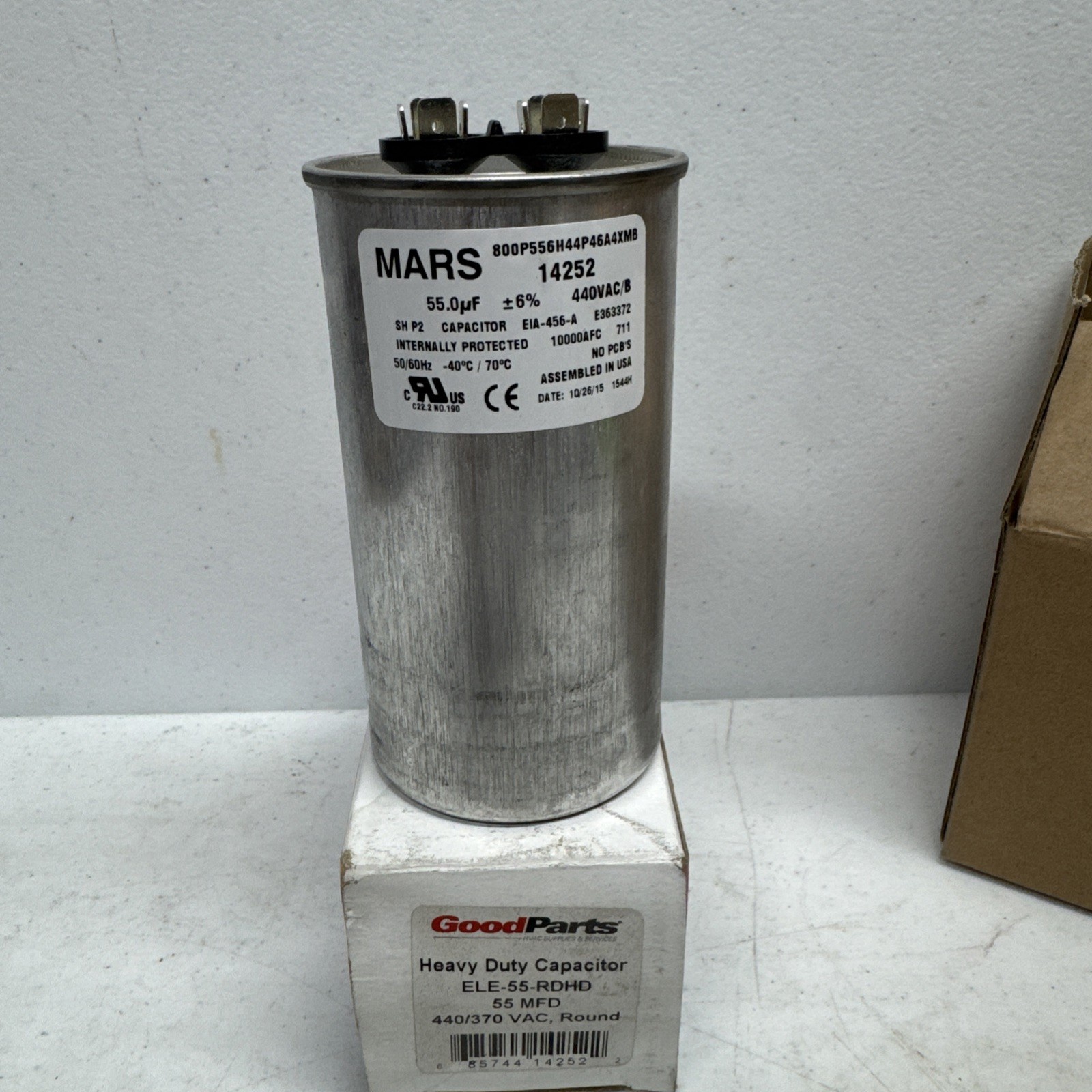 Mars 14252 Motor Run Capacitor NOS 55 MFD- Round 370/440V AC Dual Voltage Rated