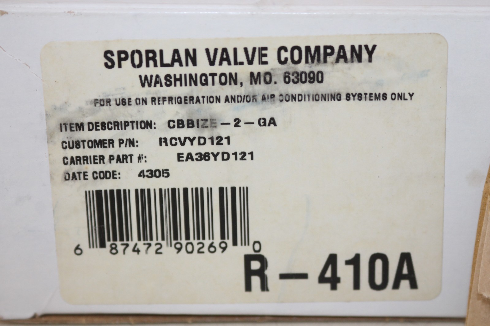 Sporlan Valve CBBIZE-2-GA RCVYD121 EA36YD121 New Old Stock