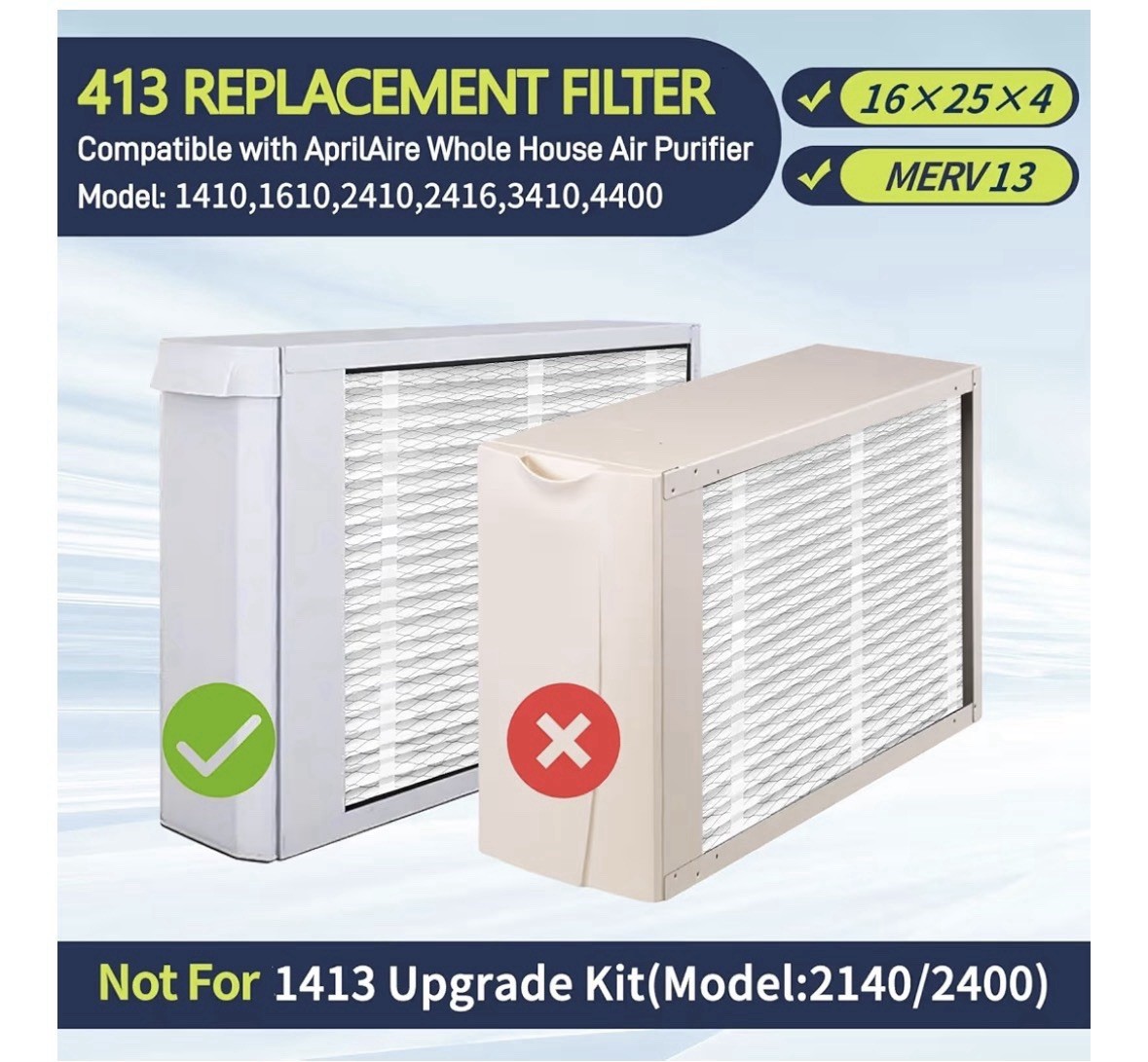 3 Pack Flat Panel Fiberglass Filter Compatible with Model 413, 16x25x4, MERV 13
