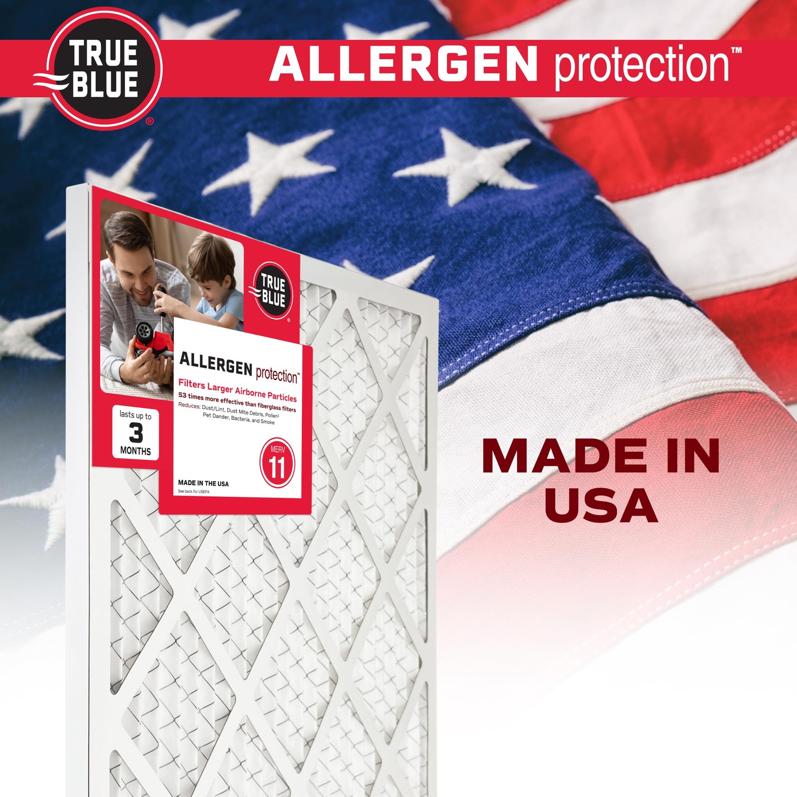 True Blue 16x25x1 MERV 11 Allergen Air Filter (4-Pack) 16″ x 25″ x 1″, White