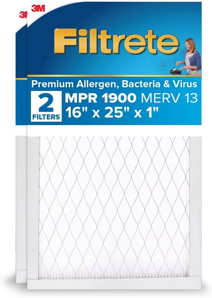 Filtrete 16x25x1 AC Furnace Air Filter, MERV 13, MPR 1900, 16x25x1, White