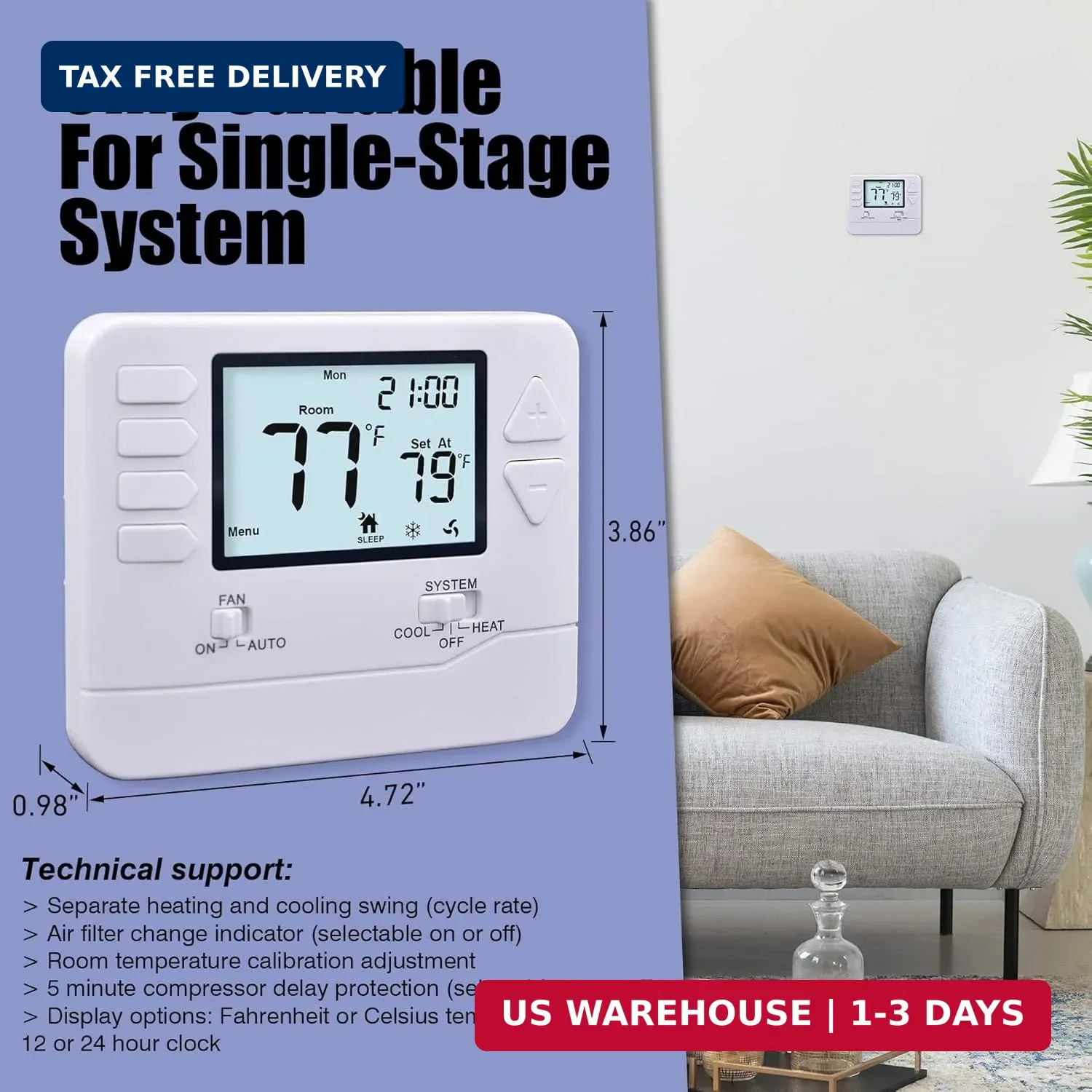 Heagstat 5-1-1 Day Programmable Thermostat for Home Conventional Single-Stage Sy