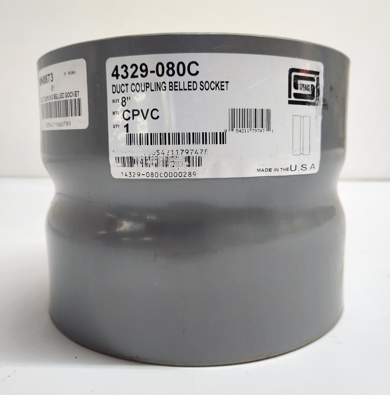Spears 4329-080C 8″ CPVC Exhaust Duct Belled Coupling Socket
