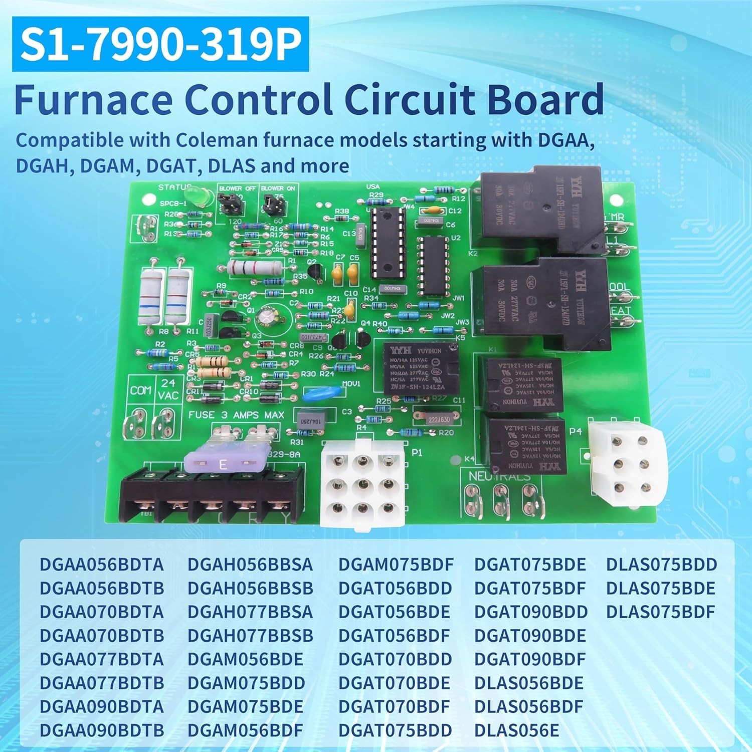 Compact Furnace Control Circuit Board for Easy Install – 6 X 4.3 X 1 Inches