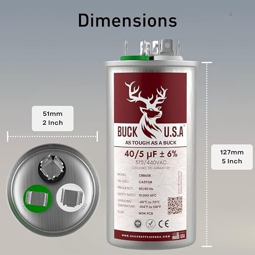 Buck Dual Run Capacitor 40/5 uF 370/440V for HVAC Air Conditioner Fan Motor