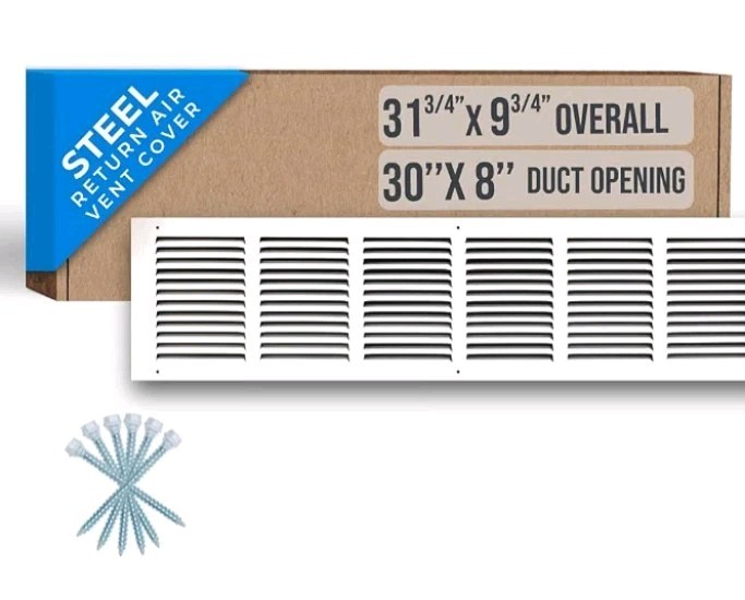 Return Air Grille 30″ x 8″ White Steel Vent Cover for Wall and Ceiling