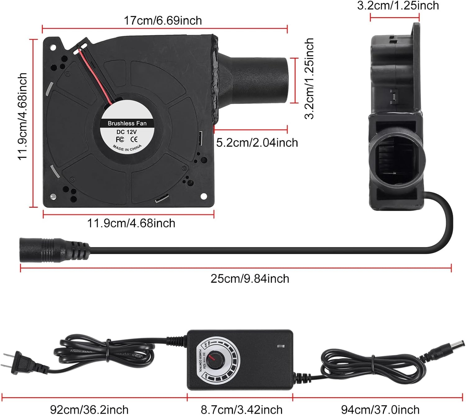 120mm 12V BBQ Blower Fan ,120mm x 32mm Dual Ball Blower Fan 12V with 110v – 240v