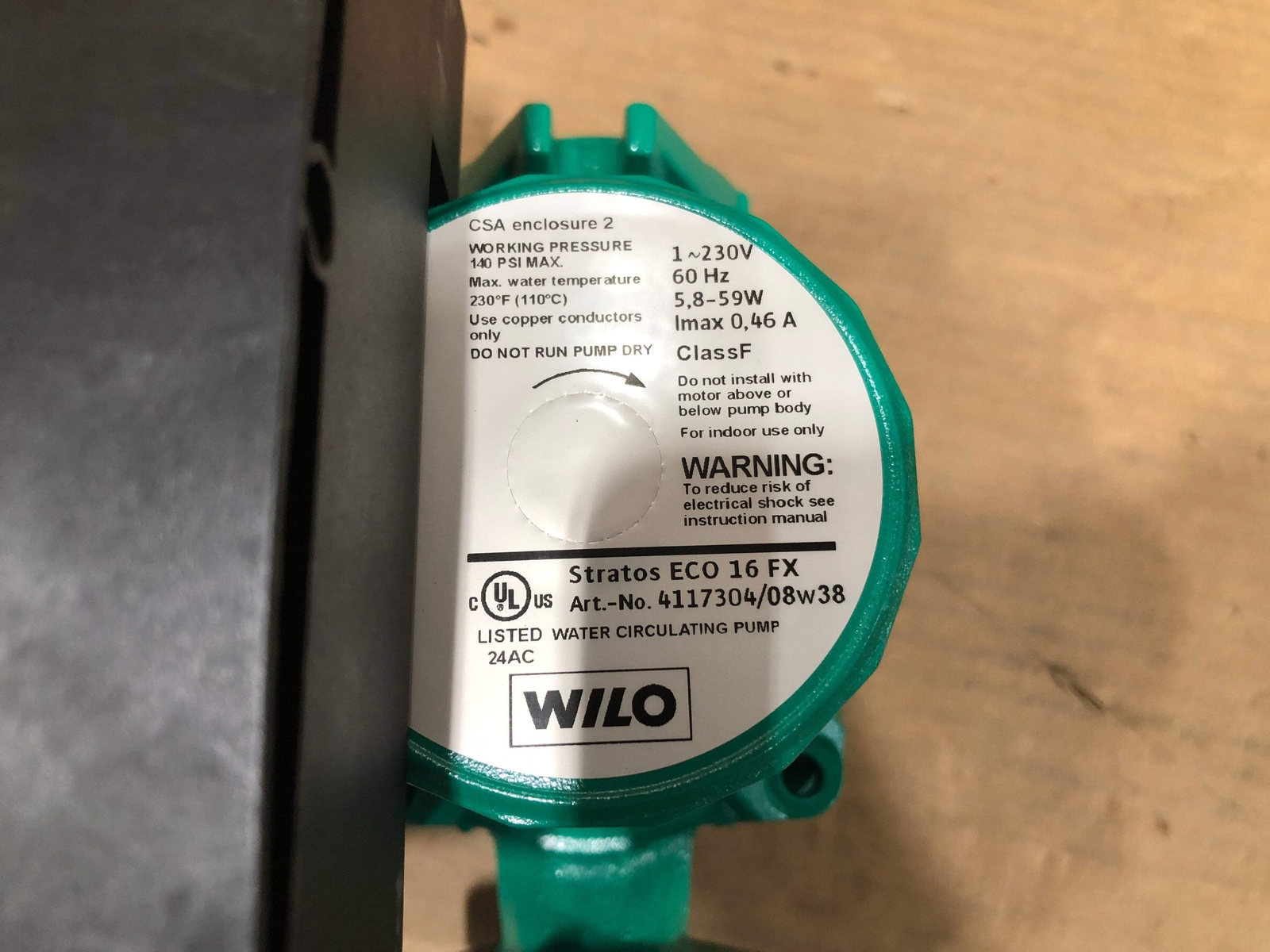 WILO 4117304 1/25 HP VARIABLE SPEED CAST IRON CIRCULATING PUMP 230/60/1 15.5GPM
