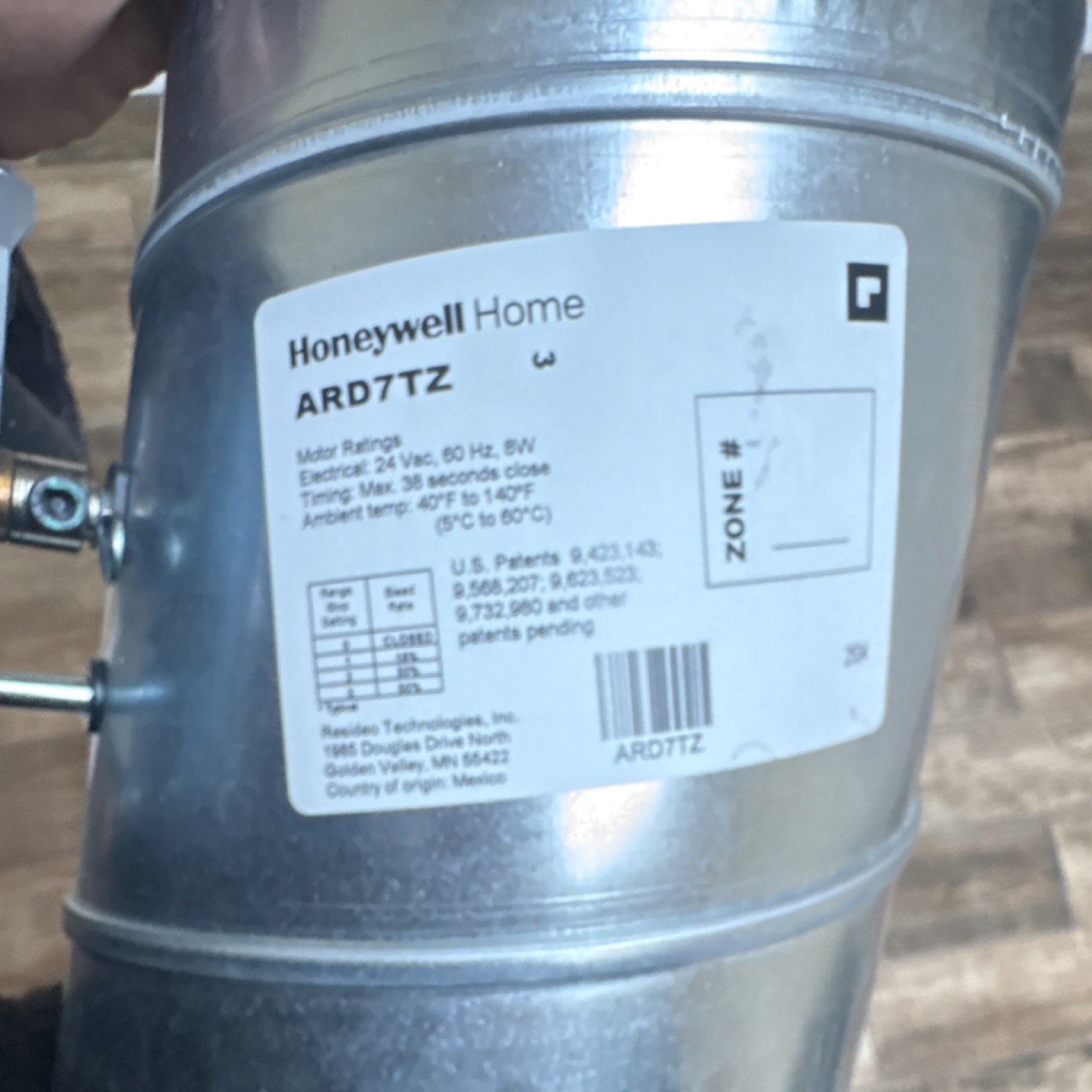 Honeywell Home ARD7TZ Motorized Damper 24V Galvanized Steel HVAC Actuator