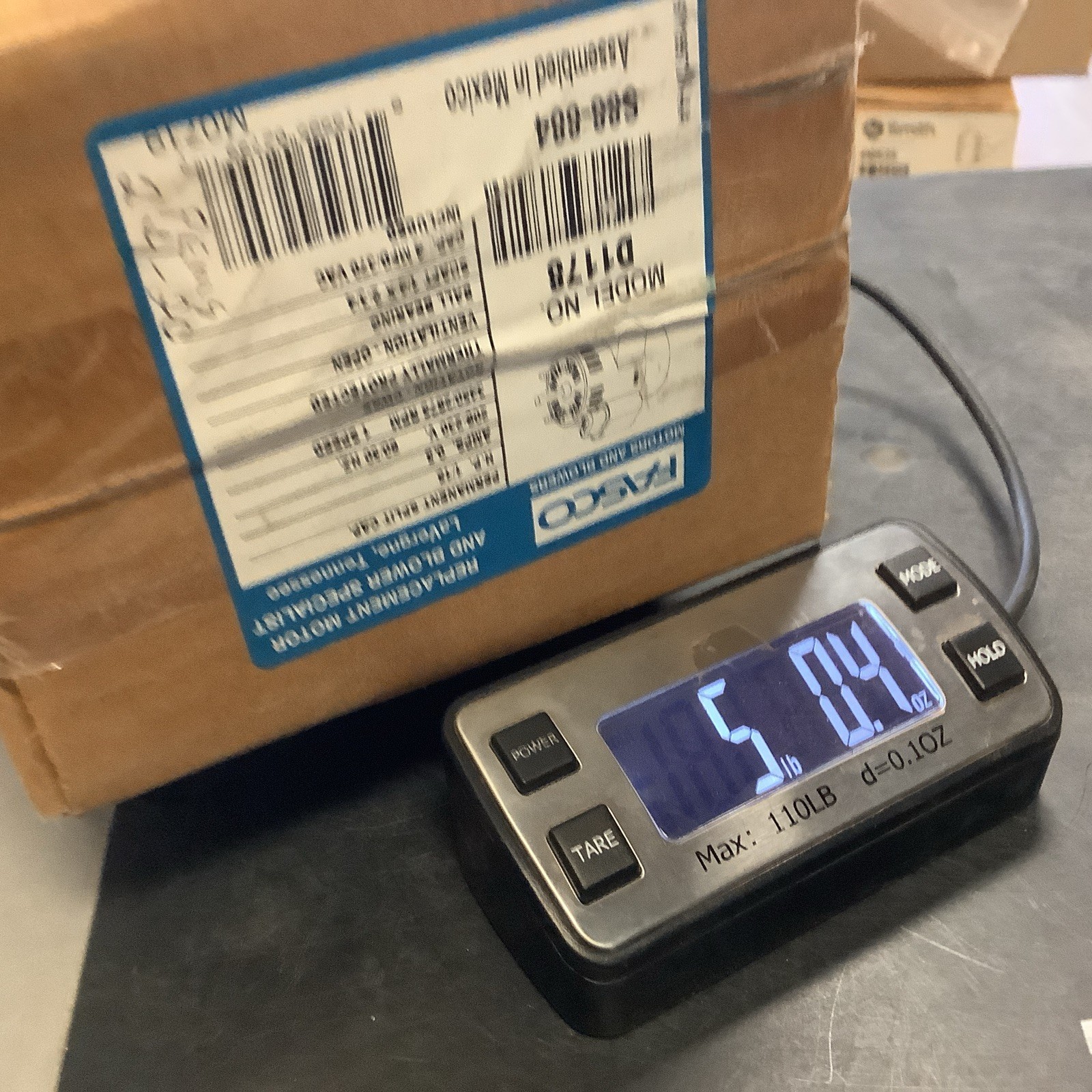 Fasco D1178 Motor, 1/15 Hp, 0.5Amps, 207-230V, 60/50Hz, 3450/2875 RPM