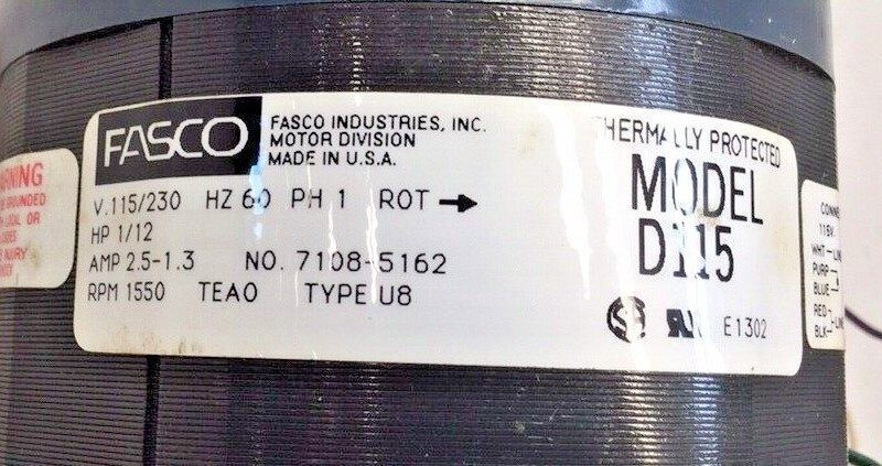Fasco D115 Motor 1/12 HP 115/230V 60HZ 1550 RPM 1 Speed