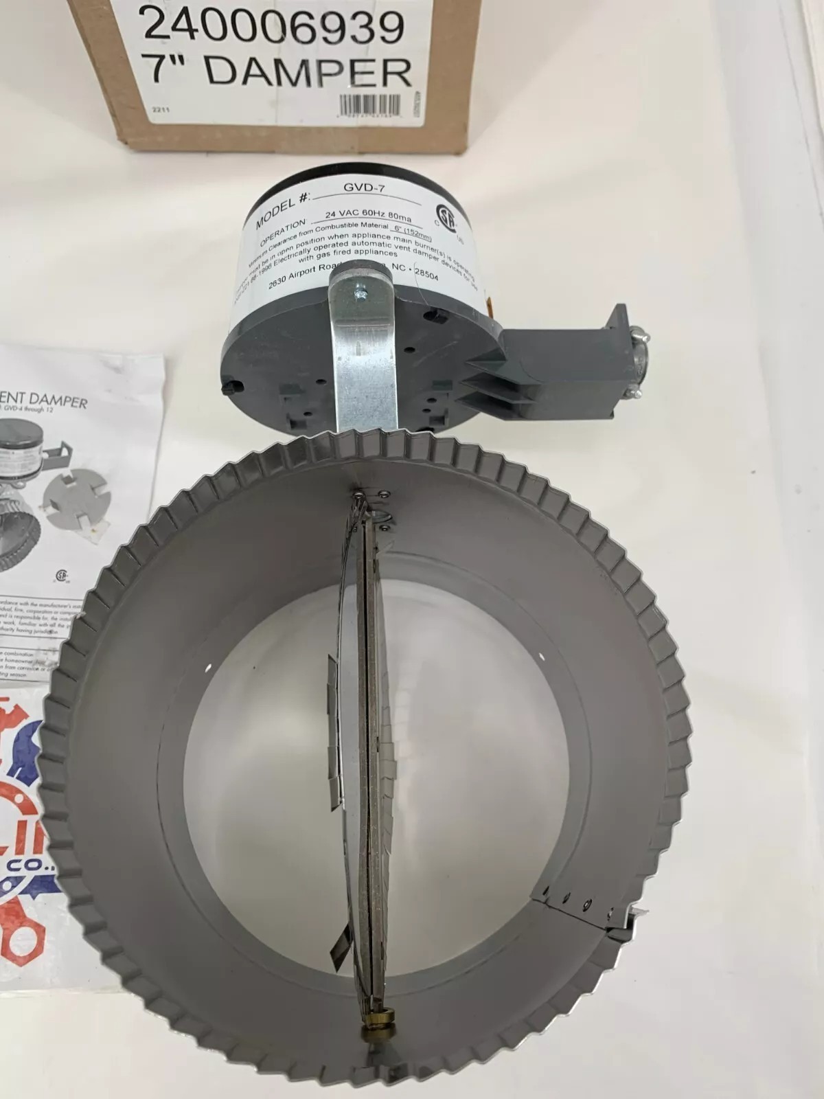 Field Controls GVD-7PL 7″ Automatic Vent Damper for 24v Gas Systems
