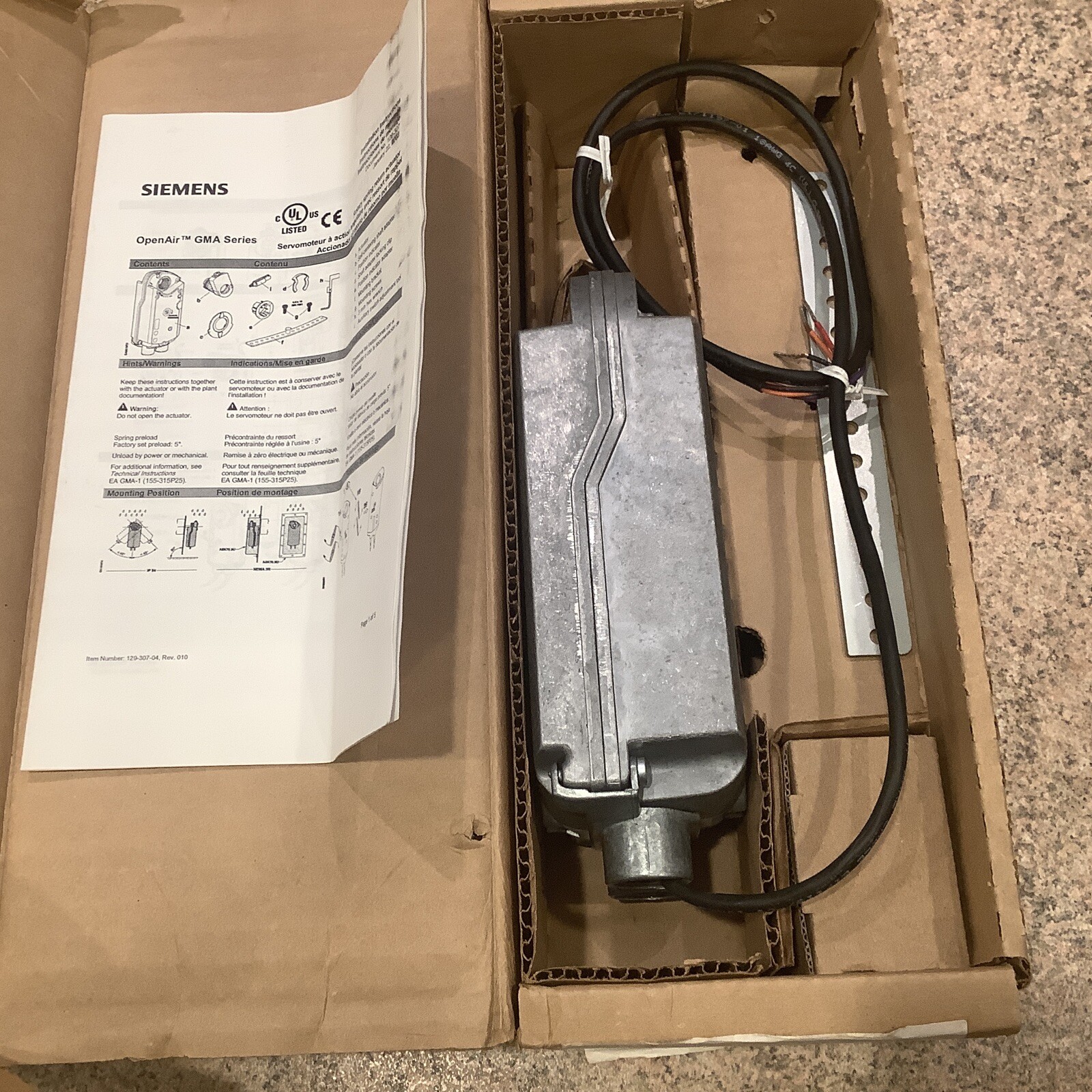 SIEMENS Open Air Actuator GMA131.1P 24V. 62in/Lb. 3P