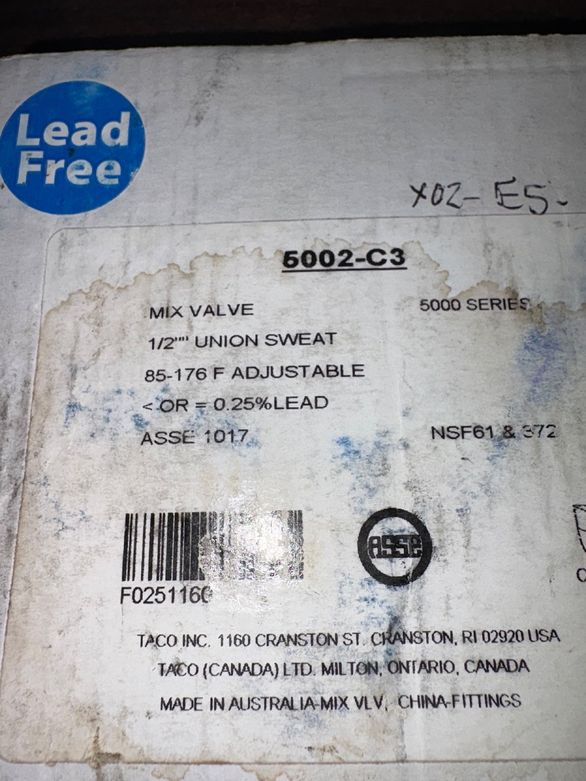 NEW TACO 5002-C3 MIX VALVE 1/2″ UNION SWEAT B460