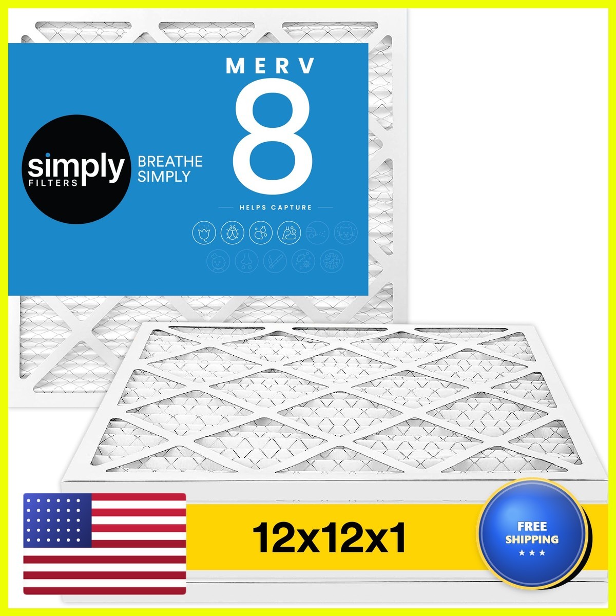 Simply 12X12X1 Air Filter Merv 8 6 Pack Furnace Air Filter For Hvac Actual Size