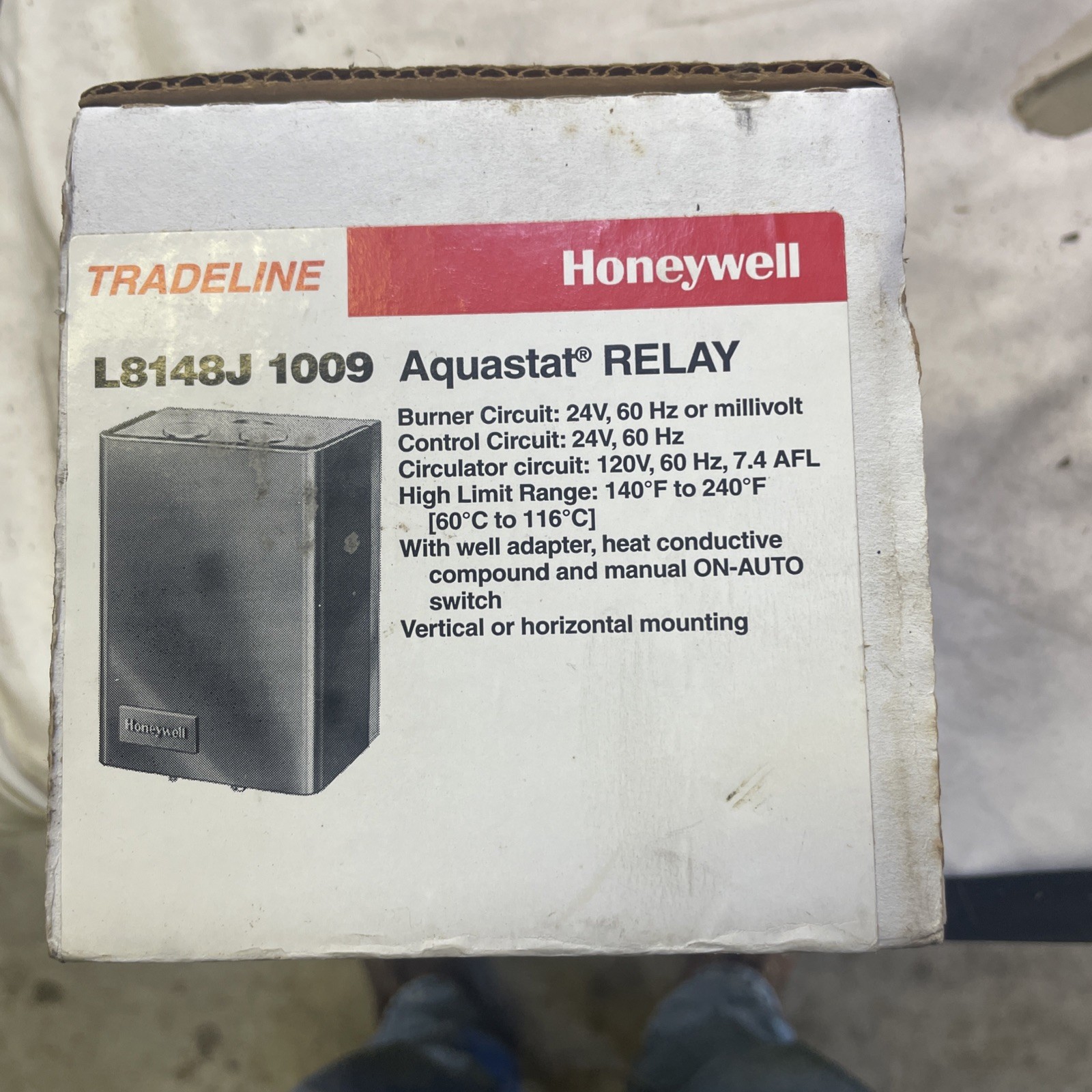 Honeywell L8148J1009 Aquastat Relay 7.4 AFL 24/120V Corded Electric